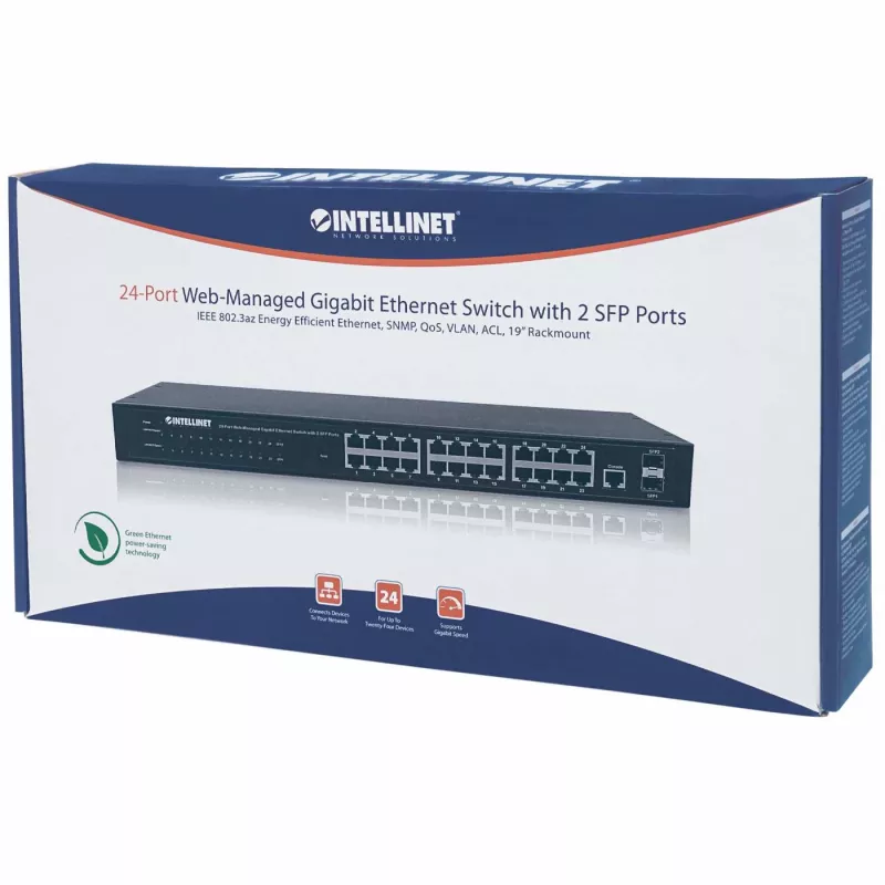 Intellinet 560917 switch Gigabit Web-Smart de 24 puertos, 2x SFP, montaje en rack