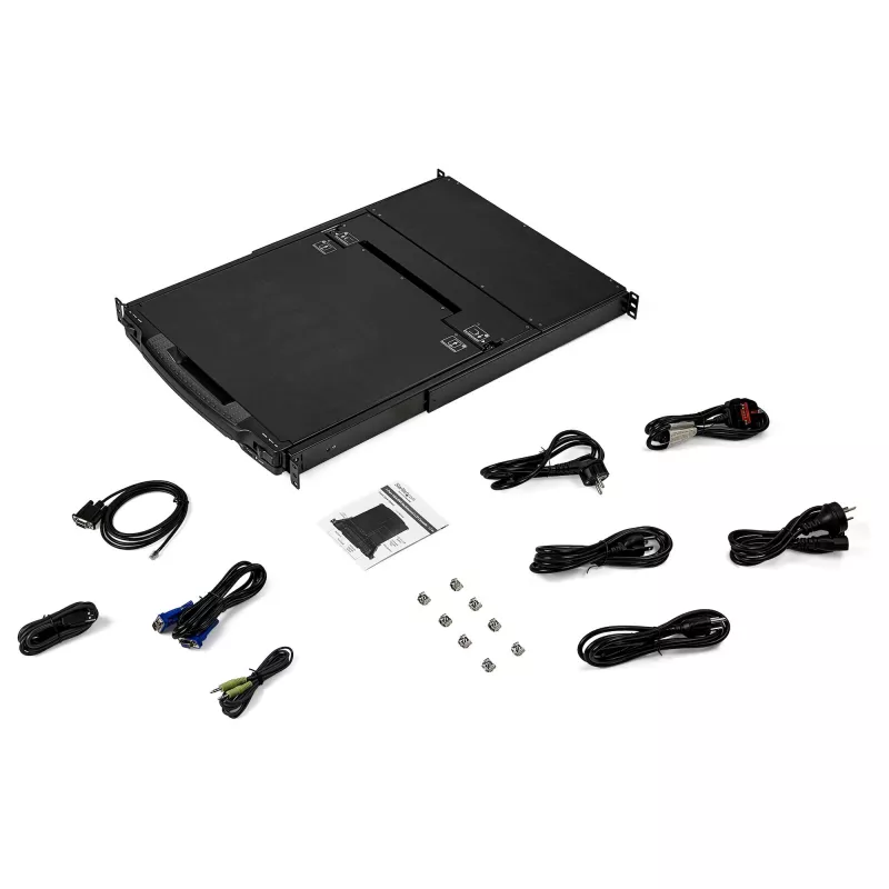 StarTech.com RKCOND17HD consola KVM para rack 1U de doble carril, LCD de 17,3" (43,9 cm) 1920 x 1080, un puerto DVI/VGA, teclado QWERTY de EE. UU., USB, cables incluidos, 44230 MTBF, negra