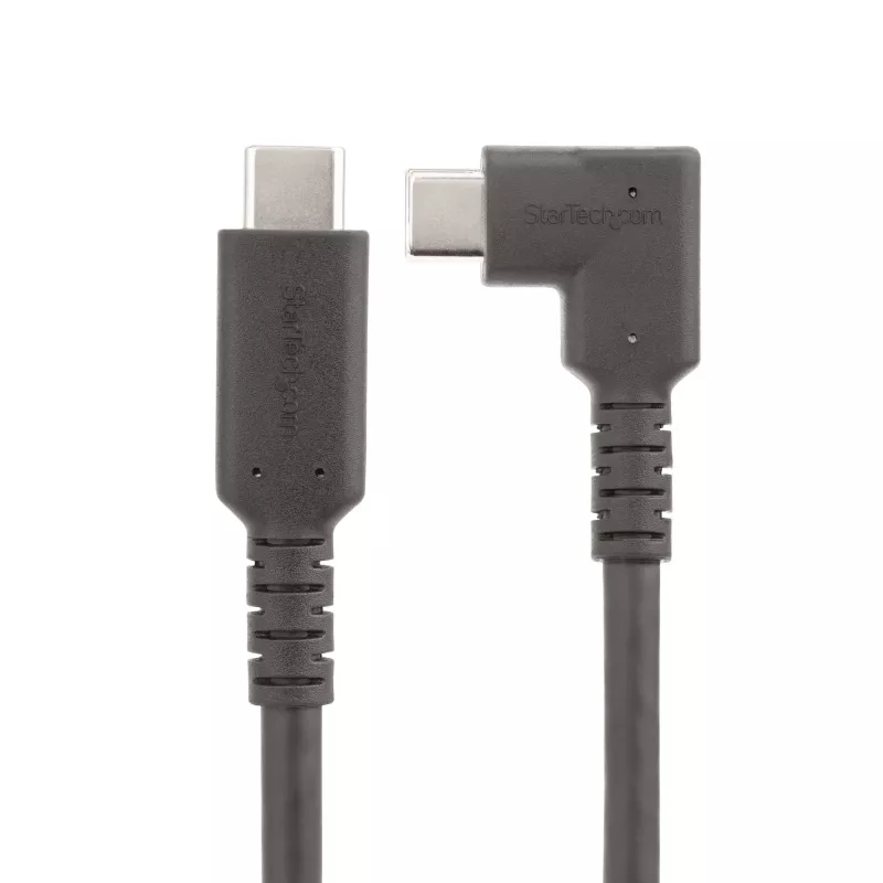 Cable USB-C robusto en ángulo recto StarTech.com de 0,9 m, USB 3.2 Gen 2 (10 Gbps), cable de datos USB-C a C de capacidad completa, DP Alt-Mode 4K 60Hz, 100W Power Delivery – cable USB Type-C de 90 grados