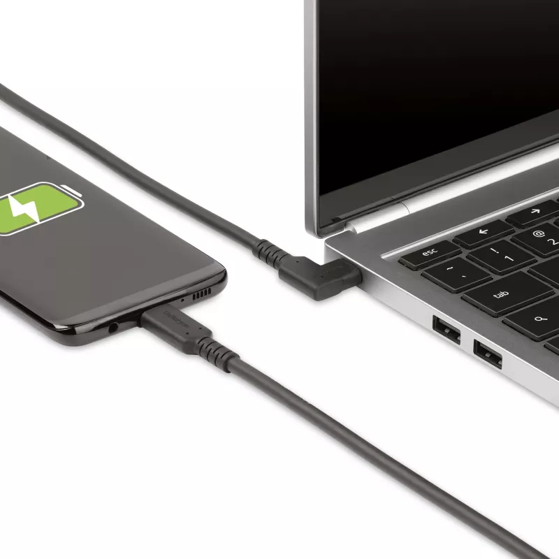 Cable USB-C robusto en ángulo recto StarTech.com de 0,9 m, USB 3.2 Gen 2 (10 Gbps), cable de datos USB-C a C de capacidad completa, DP Alt-Mode 4K 60Hz, 100W Power Delivery – cable USB Type-C de 90 grados