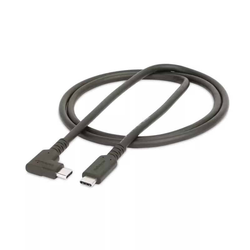 Cable USB-C robusto en ángulo recto StarTech.com de 0,9 m, USB 3.2 Gen 2 (10 Gbps), cable de datos USB-C a C de capacidad completa, DP Alt-Mode 4K 60Hz, 100W Power Delivery – cable USB Type-C de 90 grados
