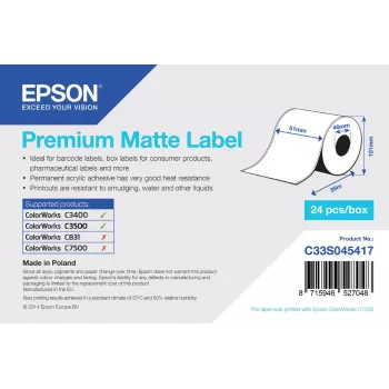 Epson Premium Matte Label - rollo continuo: 51 mm x 35 m, mate, 163 g/m², 1 ud., 118 mm, 108 mm, 59 mm