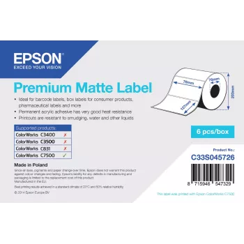 Epson Premium Matte Label - rollo troquelado: 76 mm x 127 mm, 960 etiquetas