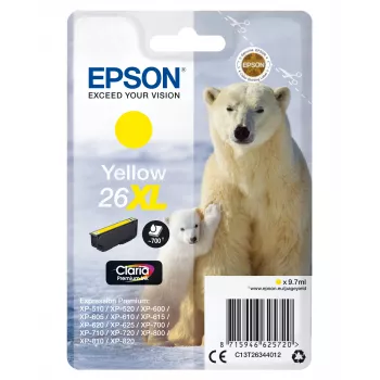 Epson Polar bear pack individual amarillo 26XL tinta Claria Premium, alto rendimiento (XL), amarillo, tinta pigmentada, 9,7 ml, 1 ud., 700 páginas