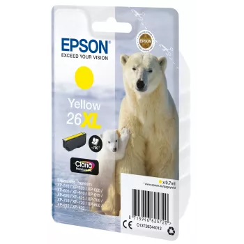 Epson Polar bear pack individual amarillo 26XL tinta Claria Premium, alto rendimiento (XL), amarillo, tinta pigmentada, 9,7 ml, 1 ud., 700 páginas