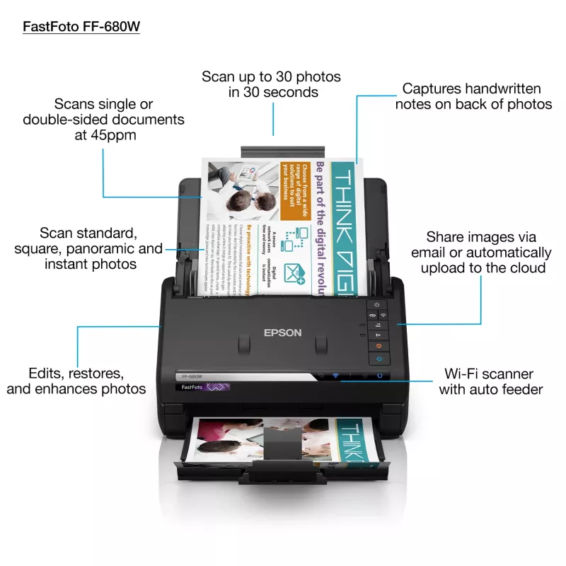 Escáner de alimentación automática Epson FastFoto FF-680W 600 x 600 DPI A4 Negro