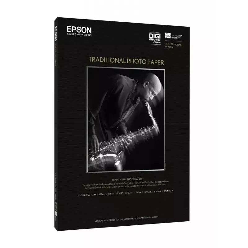 Papel fotográfico tradicional Epson, DIN A3+, 330 g/m², 25 hojas