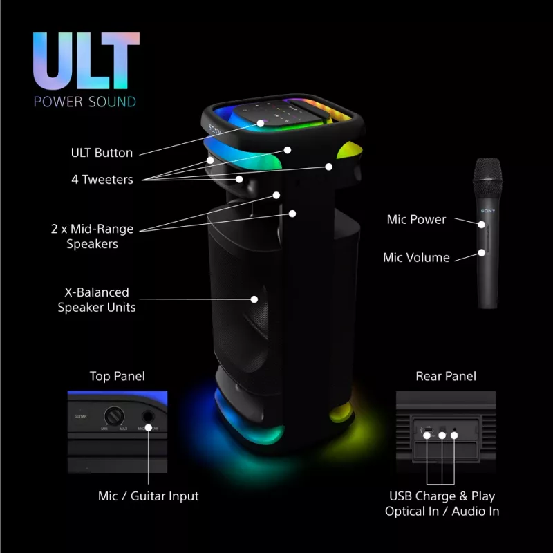 Altavoz Sony SRS-ULT1000 ULT TOWER 10 — 139 W, Bluetooth, portátil, negro
