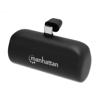 Batería externa Manhattan con conector USB-C integrado, 5000 mAh, hasta 10 W de potencia de salida, soporte para usar como soporte de carga para móvil, negro, un año de garantía