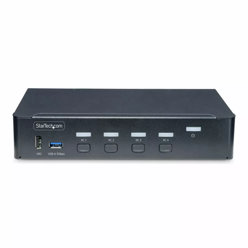 Conmutador KVM DisplayPort de 4 puertos StarTech.com, monitor único 4K 60Hz, 6 puertos USB, conmutación por botón y tecla de acceso rápido, DisplayPort 1.2, independiente del sistema operativo, conforme a TAA