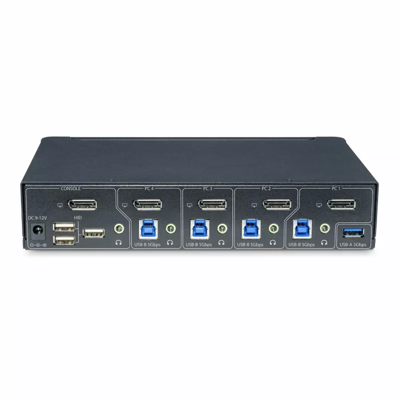 Conmutador KVM DisplayPort de 4 puertos StarTech.com, monitor único 4K 60Hz, 6 puertos USB, conmutación por botón y tecla de acceso rápido, DisplayPort 1.2, independiente del sistema operativo, conforme a TAA