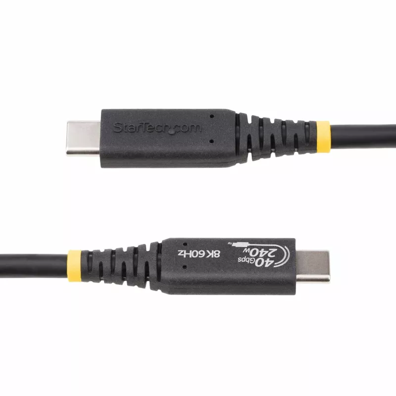 StarTech.com Cable USB4 de 50cm (1.6ft), cable USB-C certificado por USB-IF, 40Gbps, 240W Power Delivery PD 3.1 EPR, 8K 60Hz, cable de transferencia de datos USB Type-C, compatible con conectores Thunderbolt/USB 3.2