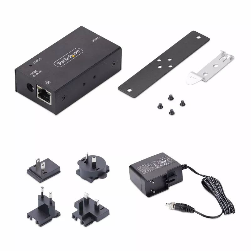 StarTech.com adaptador serie a Ethernet de 1 puerto, servidor de dispositivos serie IP para dispositivos RS232 remotos, montaje en pared/DIN, carcasa de metal, convertidor RJ45-LAN a serie DB9