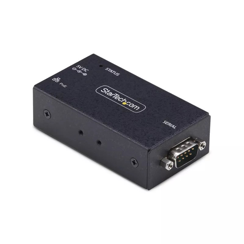 StarTech.com Adaptador de serie a Ethernet de 1 puerto, servidor de dispositivos serie IP PoE 802.3af para dispositivos RS232 remotos, montaje en pared/carril DIN, convertidor de RJ45 LAN a DB9 serie, TAA
