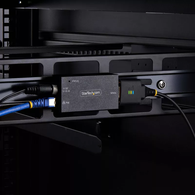 StarTech.com Adaptador de serie a Ethernet de 1 puerto, servidor de dispositivos serie IP PoE 802.3af para dispositivos RS232 remotos, montaje en pared/carril DIN, convertidor de RJ45 LAN a DB9 serie, TAA