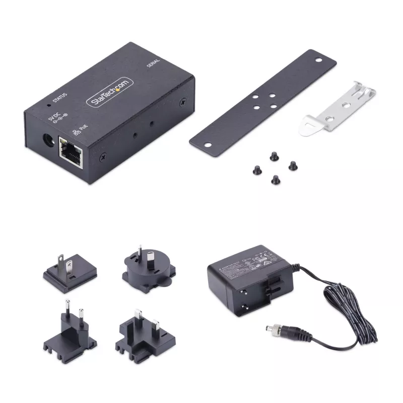 StarTech.com Adaptador de serie a Ethernet de 1 puerto, servidor de dispositivos serie IP PoE 802.3af para dispositivos RS232 remotos, montaje en pared/carril DIN, convertidor de RJ45 LAN a DB9 serie, TAA