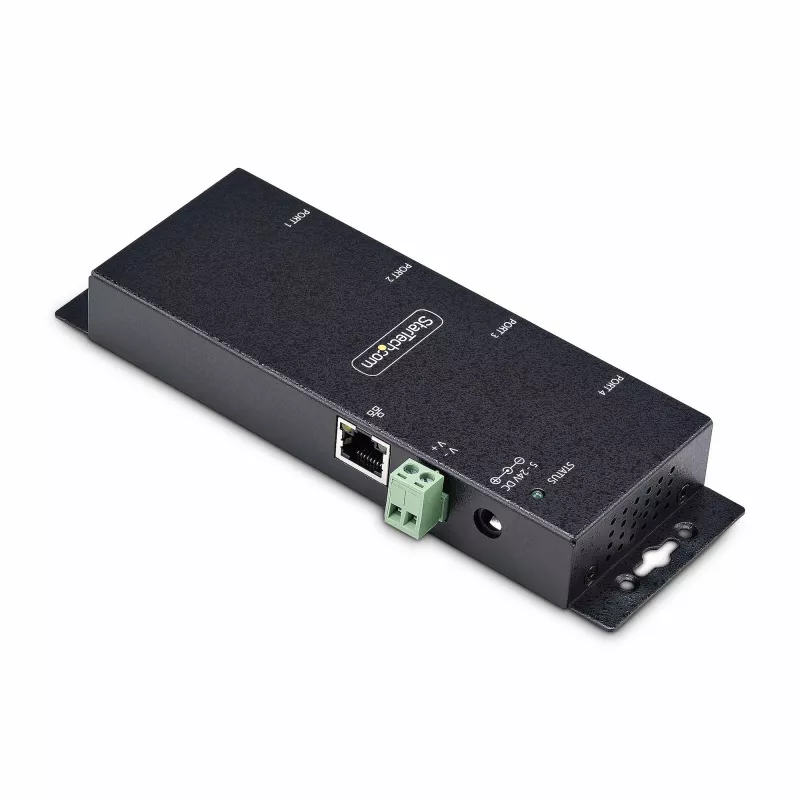 StarTech.com Adaptador de serie a Ethernet de 4 puertos, servidor de dispositivos serie IP para dispositivos RS232 remotos, montaje en pared/carril DIN, carcasa metálica, convertidor de RJ45 LAN a DB9 serie