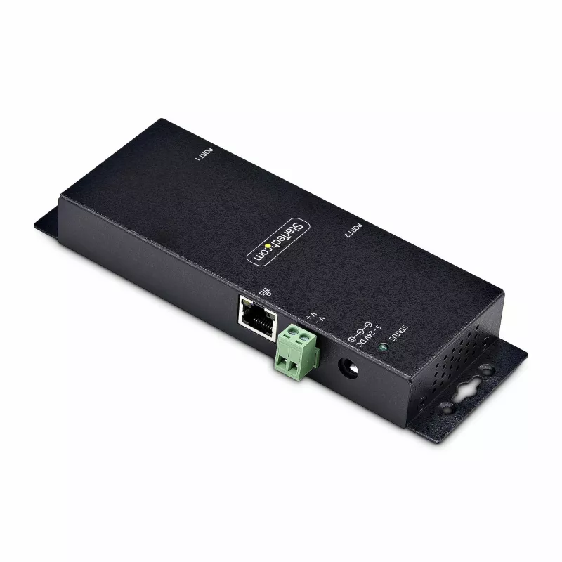StarTech.com Adaptador de serie a Ethernet de 2 puertos, servidor de dispositivos serie IP para dispositivos RS232 remotos, montaje en pared/carril DIN, carcasa metálica, convertidor de RJ45 LAN a DB9 serie
