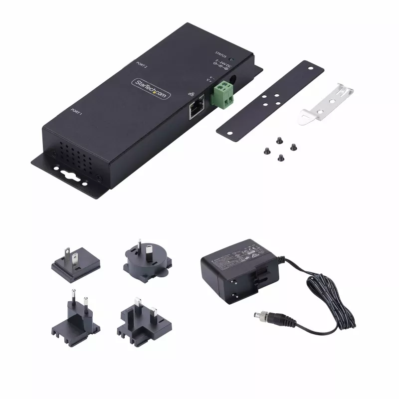 StarTech.com Adaptador de serie a Ethernet de 2 puertos, servidor de dispositivos serie IP para dispositivos RS232 remotos, montaje en pared/carril DIN, carcasa metálica, convertidor de RJ45 LAN a DB9 serie