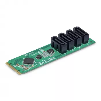 StarTech.com Tarjeta adaptadora de M.2 a SATA de 4 puertos, tarjeta de expansión de disco duro/SSD M.2 PCIe 3.0 a SATA, chipset ASM1064, M.2 NVMe a 4x HDD/SSD para Windows/macOS/Linux