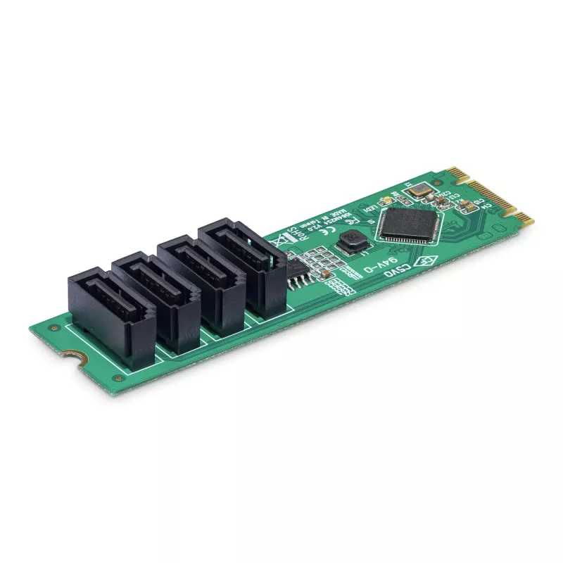 StarTech.com Tarjeta adaptadora de M.2 a SATA de 4 puertos, tarjeta de expansión de disco duro/SSD M.2 PCIe 3.0 a SATA, chipset ASM1064, M.2 NVMe a 4x HDD/SSD para Windows/macOS/Linux