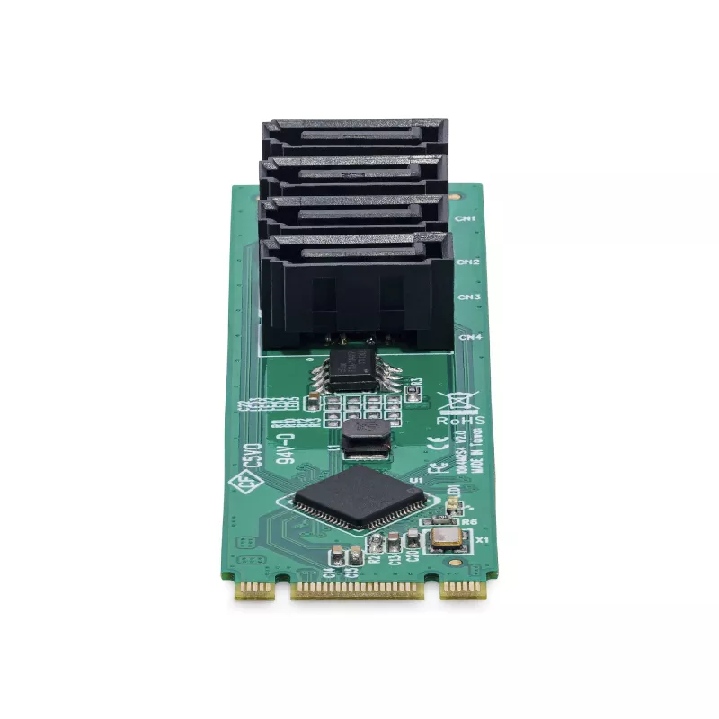 StarTech.com Tarjeta adaptadora de M.2 a SATA de 4 puertos, tarjeta de expansión de disco duro/SSD M.2 PCIe 3.0 a SATA, chipset ASM1064, M.2 NVMe a 4x HDD/SSD para Windows/macOS/Linux