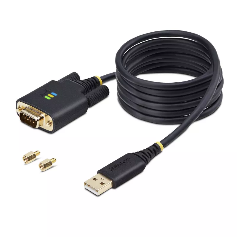 StarTech.com Cable adaptador USB a serie de 2 m, retención COM, tornillos/tuercas intercambiables, USB-A a DB9 RS232, chip FTDI, protección ESD, Windows/macOS/Linux
