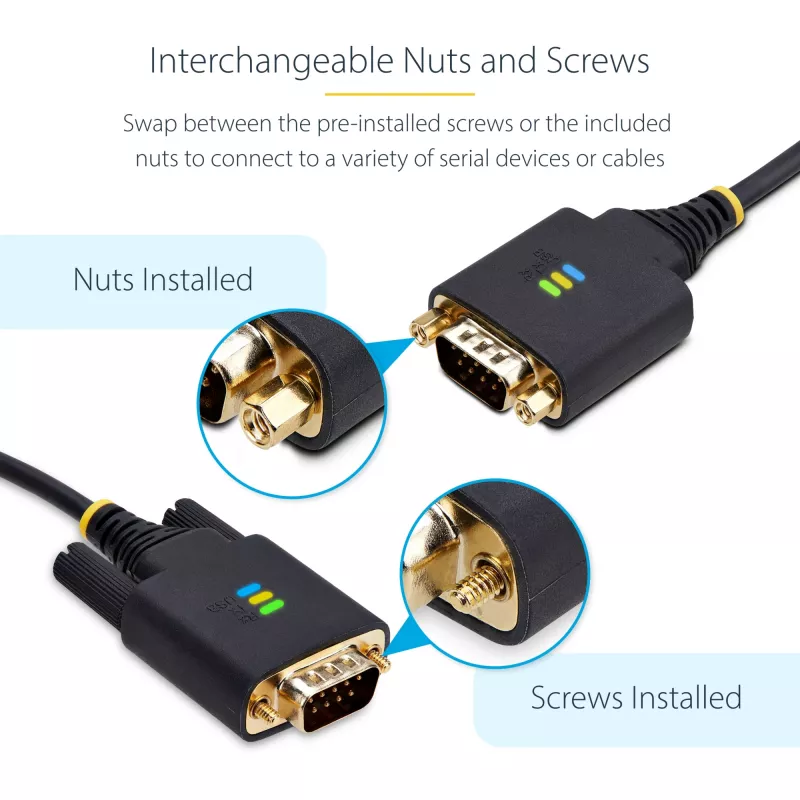 StarTech.com Cable adaptador USB a serie de 2 m, retención COM, tornillos/tuercas intercambiables, USB-A a DB9 RS232, chip FTDI, protección ESD, Windows/macOS/Linux