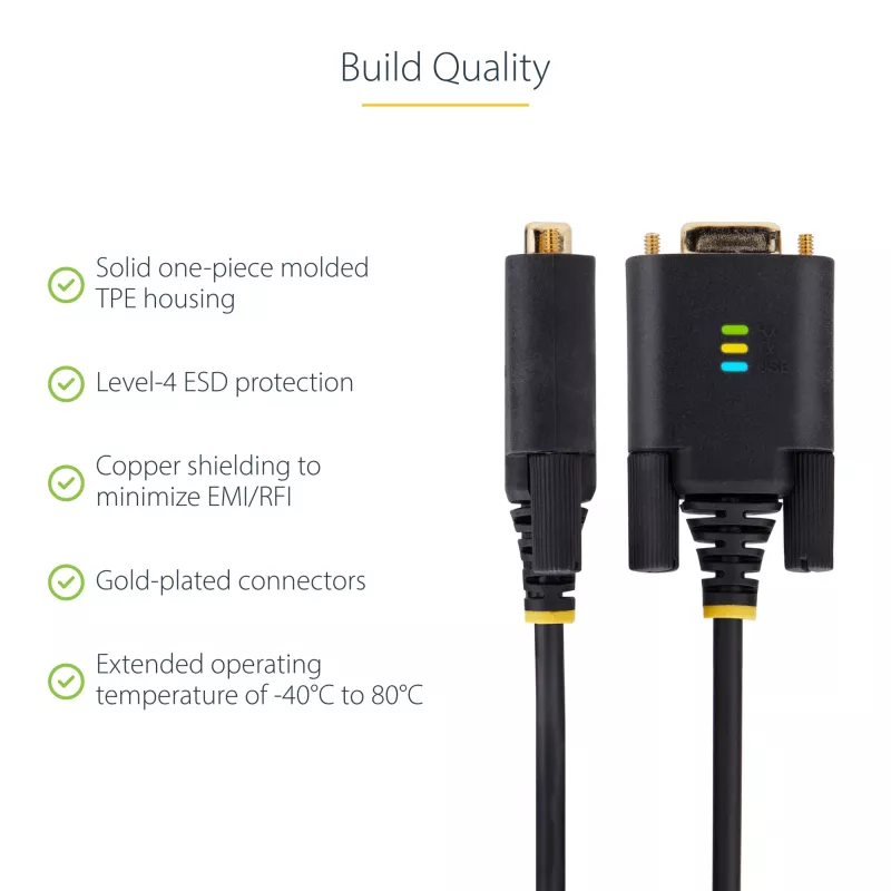 StarTech.com Cable adaptador USB a serie de 2 m, retención COM, tornillos/tuercas intercambiables, USB-A a DB9 RS232, chip FTDI, protección ESD, Windows/macOS/Linux