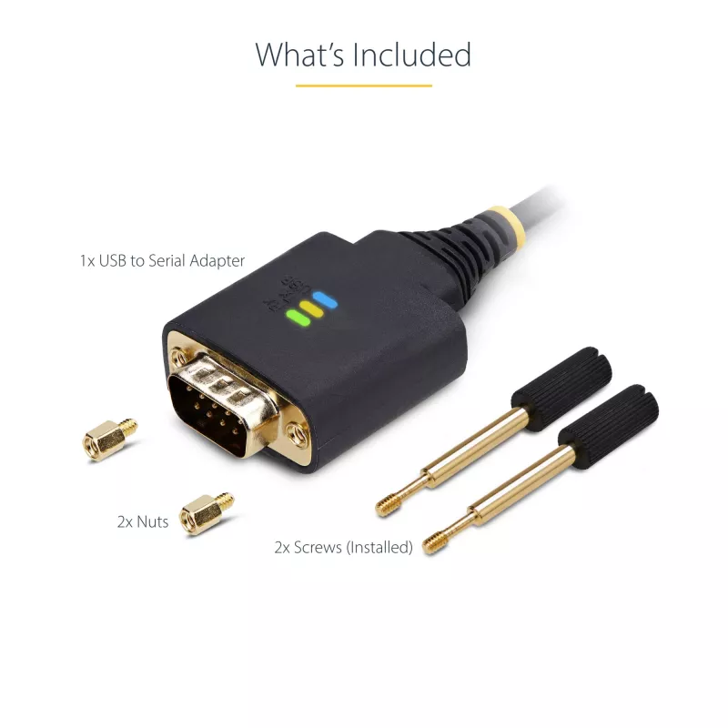 StarTech.com Cable adaptador USB a serie de 2 m, retención COM, tornillos/tuercas intercambiables, USB-A a DB9 RS232, chip FTDI, protección ESD, Windows/macOS/Linux