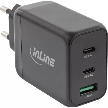 Fuente de alimentación USB PD InLine, cargador GaN, 3 puertos, Dual USB-C + USB-A, 65W