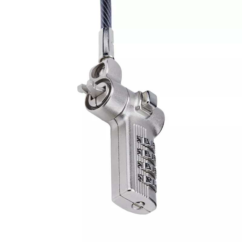 StarTech.com UNIVCS-LAPTOP-LOCK candado de cable universal para portátil, 2 m, de combinación con número de serie, Noble Wedge/Nano/K-Slot, negro/plateado, TAA