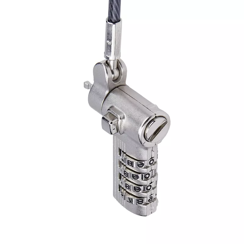 StarTech.com UNIVCS-LAPTOP-LOCK candado de cable universal para portátil, 2 m, de combinación con número de serie, Noble Wedge/Nano/K-Slot, negro/plateado, TAA
