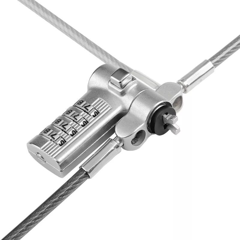 StarTech.com UNIVCS-LAPTOP-LOCK candado de cable universal para portátil, 2 m, de combinación con número de serie, Noble Wedge/Nano/K-Slot, negro/plateado, TAA