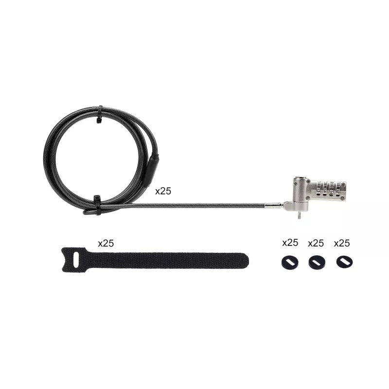StarTech.com UNIVCS-LAPTOP-LOCK candado de cable universal para portátil, 2 m, de combinación con número de serie, Noble Wedge/Nano/K-Slot, negro/plateado, TAA