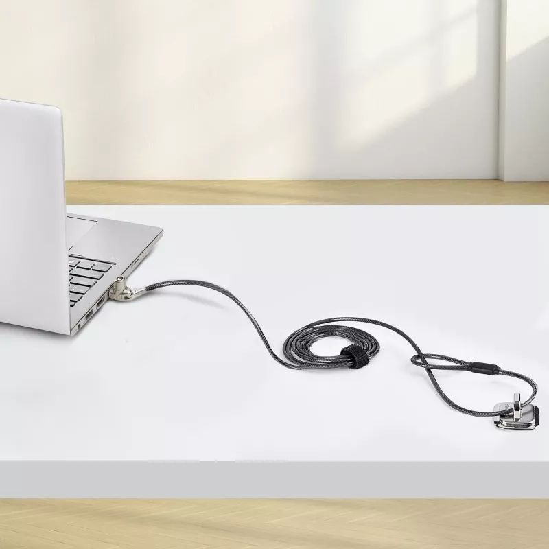 Candado delgado StarTech.com compatible con ranura Noble Wedge®, cable de seguridad de 1,5 m, protección antirrobo de escritorio para portátil/notebook, cable de acero resistente a cortes, cerradura con llave