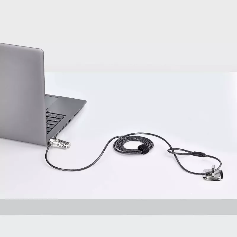 Candado delgado StarTech.com compatible con ranura Nano, cable de seguridad de 6,6ft (2m), protección antirrobo de escritorio para portátil/notebook, cable de acero resistente a cortes, cerradura de 4 dígitos