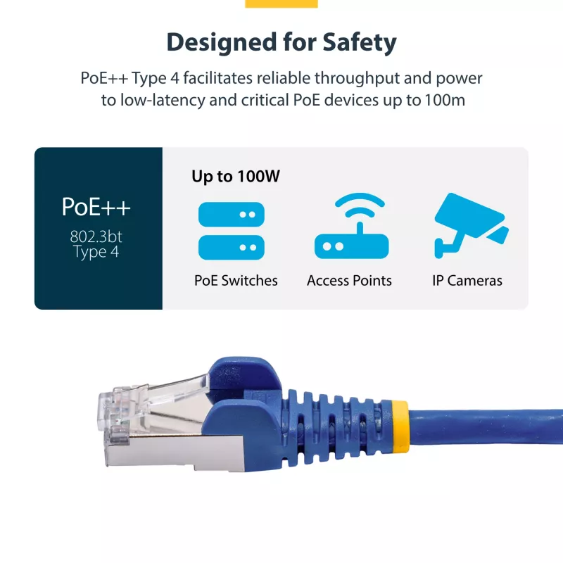 StarTech.com Cable Ethernet CAT8 de 2 m Azul, RJ45 sin lengüeta, 25G/40G, 2000 MHz, 100 W PoE++, S/FTP, 26AWG cobre desnudo puro, LSZH, cable de red patch apantallado con alivio de tensión, probado individualmente