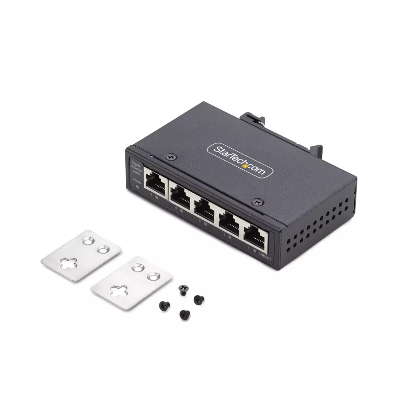 StarTech.com I51G-ETHERNET-SWITCH switch Gigabit Ethernet industrial no administrado de 5 puertos, 10/100/1000, carril DIN/montaje en pared, IP30, de -40 a 75 °C (-40–167 °F), DC, TAA