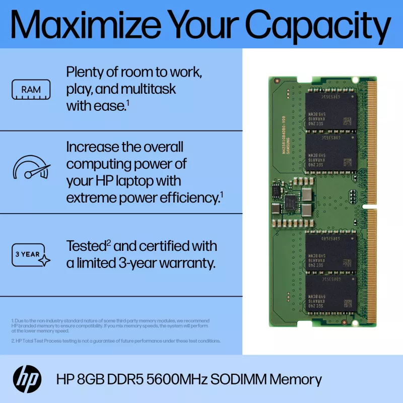 HP 8GB DDR5 5600 SODIMM Memoria, 8 GB, 1 x 8 GB, DDR5, 262 pines SO-DIMM