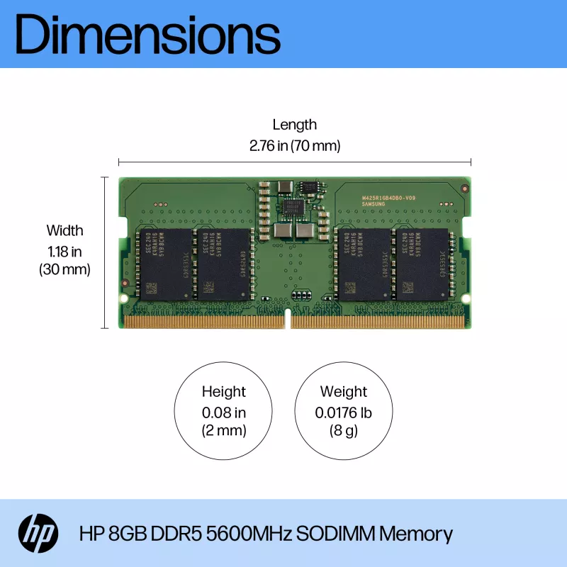 HP 8GB DDR5 5600 SODIMM Memoria, 8 GB, 1 x 8 GB, DDR5, 262 pines SO-DIMM