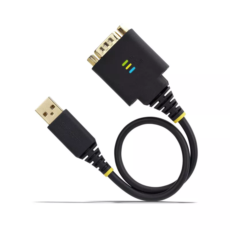 StarTech.com Cable adaptador USB a serie de 1ft (30cm), retención COM, tuercas/tornillos reemplazables, USB-A a DB9 RS232, chip FTDI, protección ESD, Windows/macOS/Linux