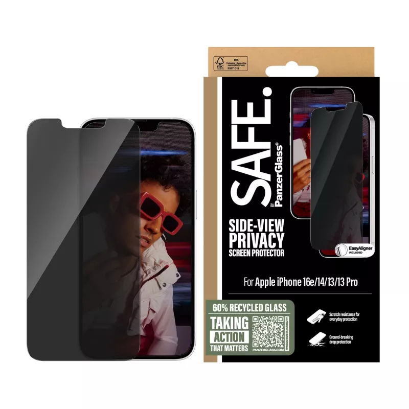 PanzerGlass SAFE. by ® protector de pantalla de privacidad iPhone 17e | 16e | 14 | 13 | 13 Pro | Ultra-Wide Fit con EasyAligner