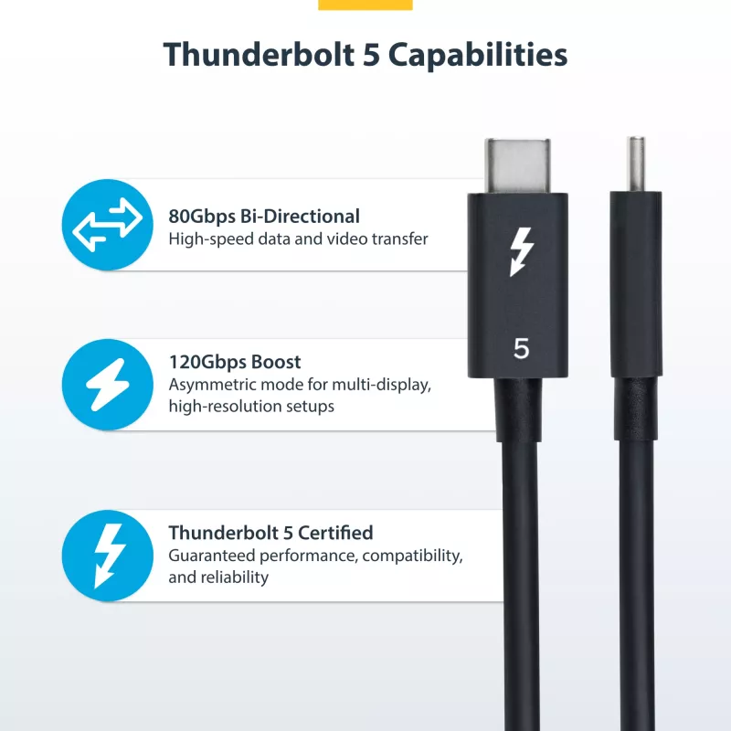 Cable Thunderbolt 5 StarTech.com de 1,5ft (50cm), 80Gbit/s/hasta 120Gbit/s, 240W PD, 8K 60Hz, cable Thunderbolt certificado - compatible con Thunderbolt 4/USB4/USB-C