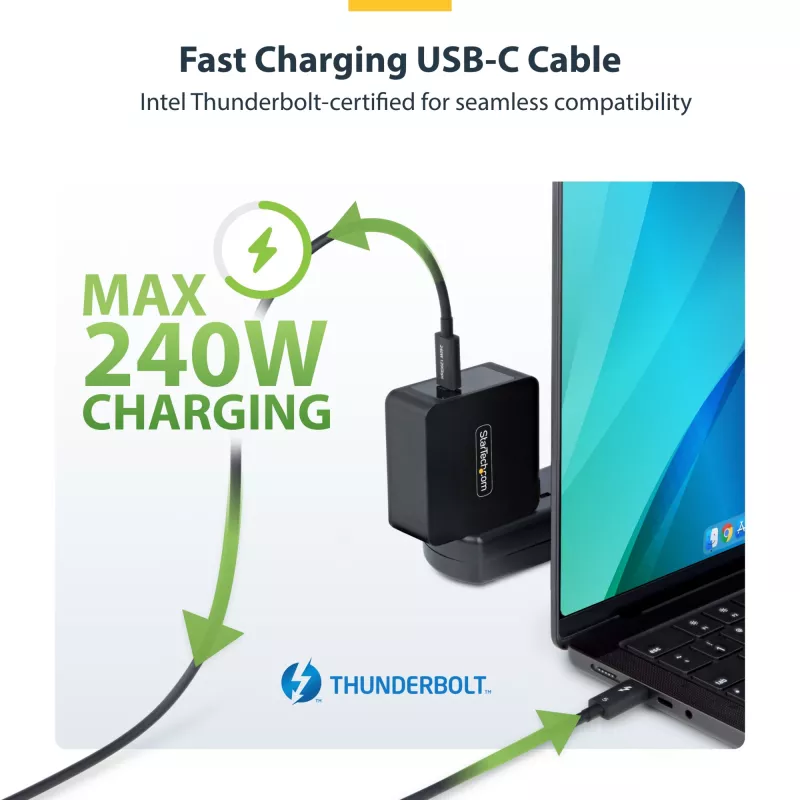 Cable Thunderbolt 5 StarTech.com de 1,5ft (50cm), 80Gbit/s/hasta 120Gbit/s, 240W PD, 8K 60Hz, cable Thunderbolt certificado - compatible con Thunderbolt 4/USB4/USB-C