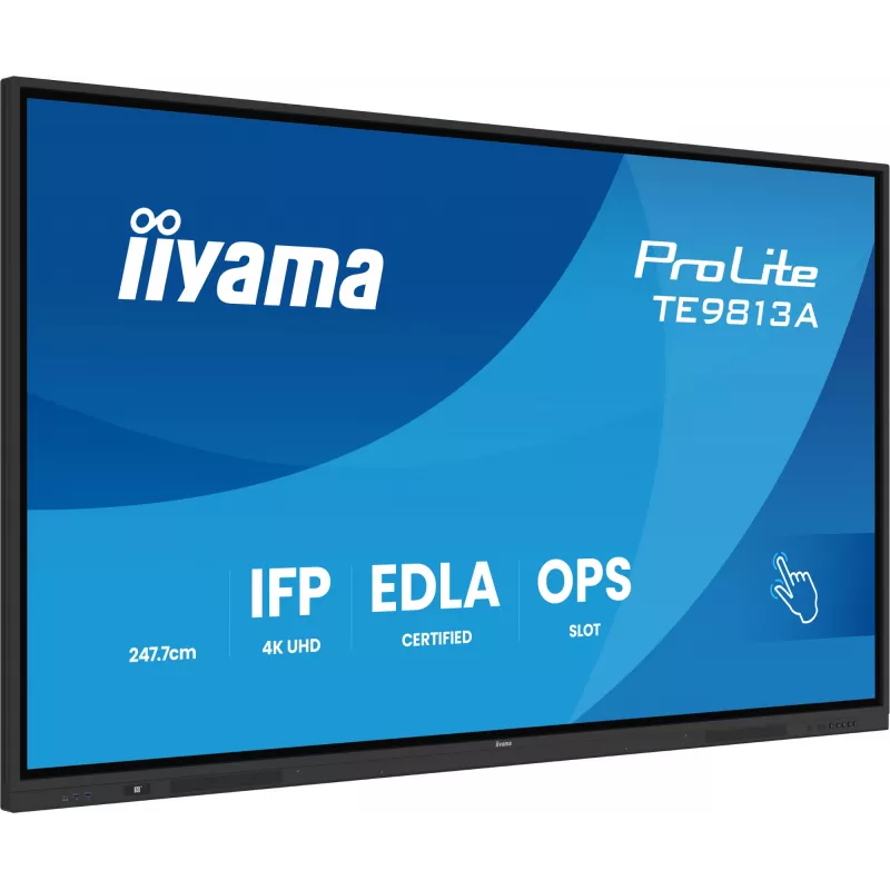 iiyama TE9813A-B1AG Pantalla de señalización digital interactiva 2,48 m (97,5 inch) Wi-Fi 500 cd/m² 4K Ultra HD negra con pantalla táctil procesador integrado Android 18/7