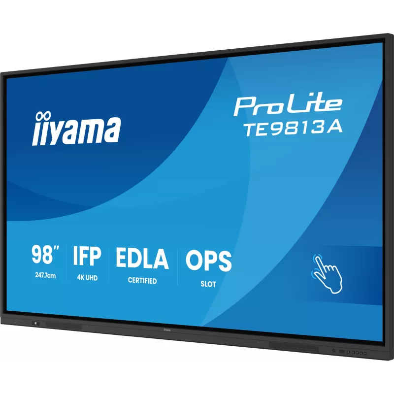 iiyama TE9813A-B1AG Pantalla de señalización digital interactiva 2,48 m (97,5 inch) Wi-Fi 500 cd/m² 4K Ultra HD negra con pantalla táctil procesador integrado Android 18/7