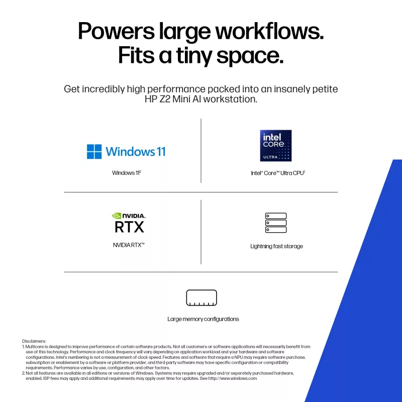 HP Z2 Mini G1i A40LQET estación de trabajo con IA, Intel Core Ultra 9 285K, 64 GB RAM, 1 TB SSD, NVIDIA RTX 2000 Ada 16 GB, Wi-Fi 7, Windows 11 Pro