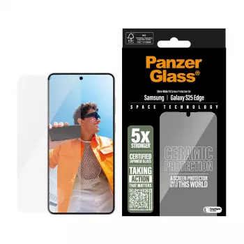 PanzerGlass ® protector de pantalla cerámico Samsung S25 Edge | Ultra-Wide Fit con EasyAligner