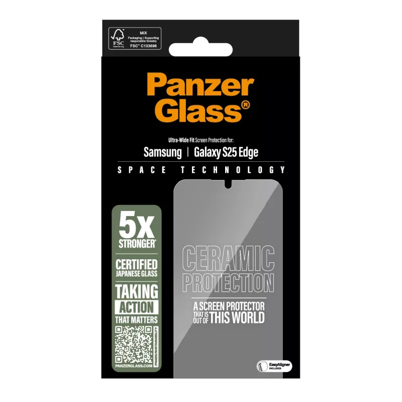 PanzerGlass ® protector de pantalla cerámico Samsung S25 Edge | Ultra-Wide Fit con EasyAligner